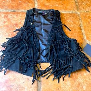 XXI Black shell leather fringe vest